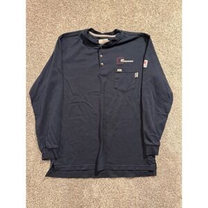 Tyndale Shirt Mens Large Blue Long Sleeve Arc Rated Flame Resistant Henley FRMC*